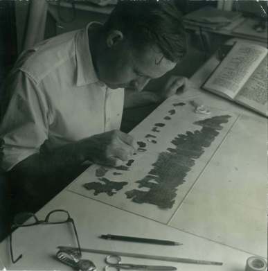 John Allegro studying the Pesher Nahum, c.1956.